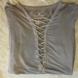 American Eagle Soft & Sexy Crisscross Lace-up T-Shirt